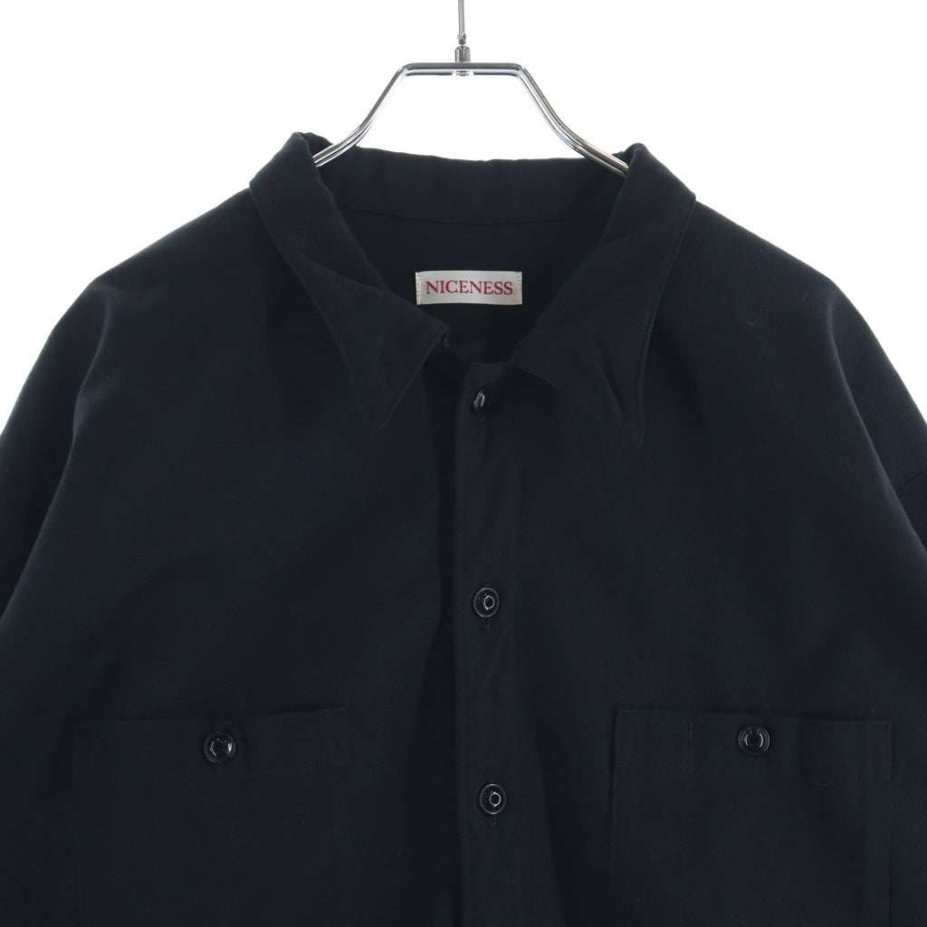NICENESS(ナイスネス) SHELLEY CHINO OFFICER SHIRTS チノ オフィサー コットン 長袖シャツ ブラック NN-1901Y15