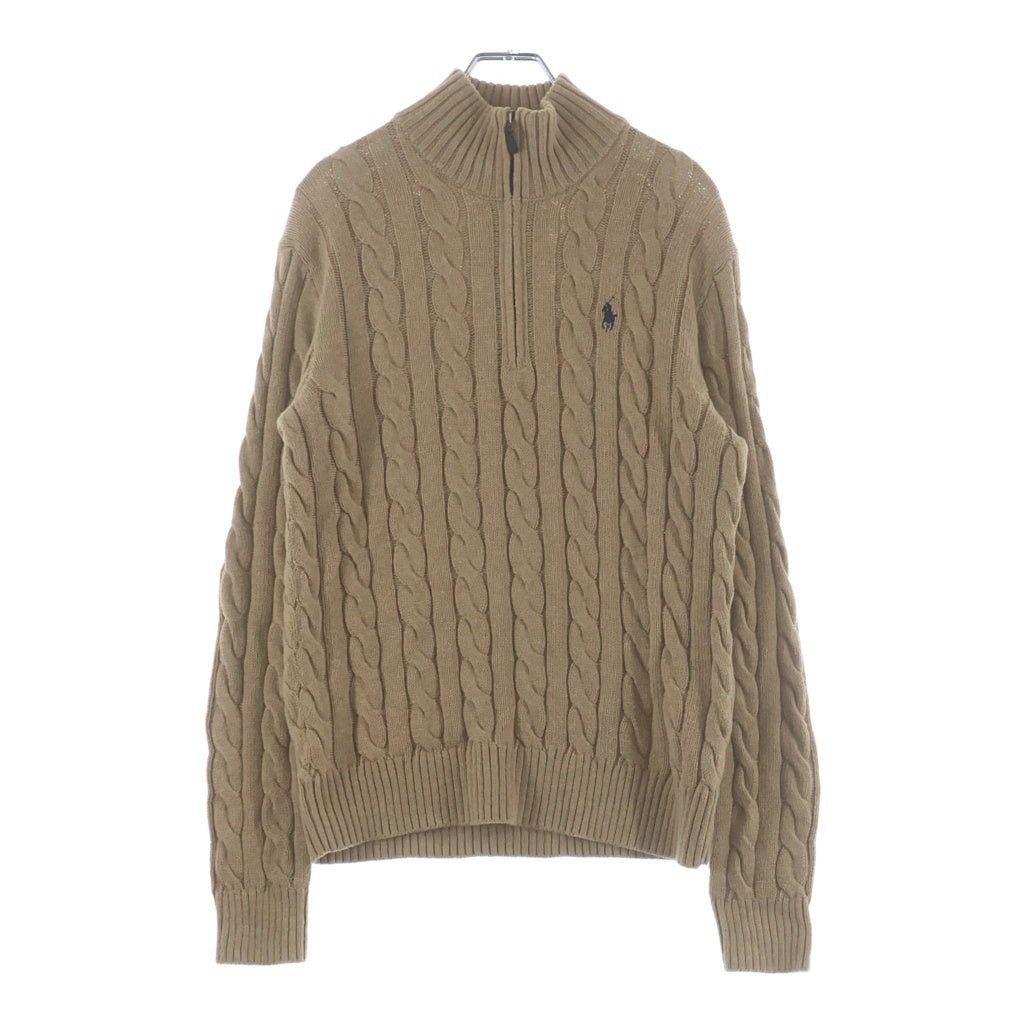 POLO RALPH LAUREN(ポロラルフローレン) コットン 胸刺繍ロゴ ハーフジップ ケーブルニット セーター キャメル