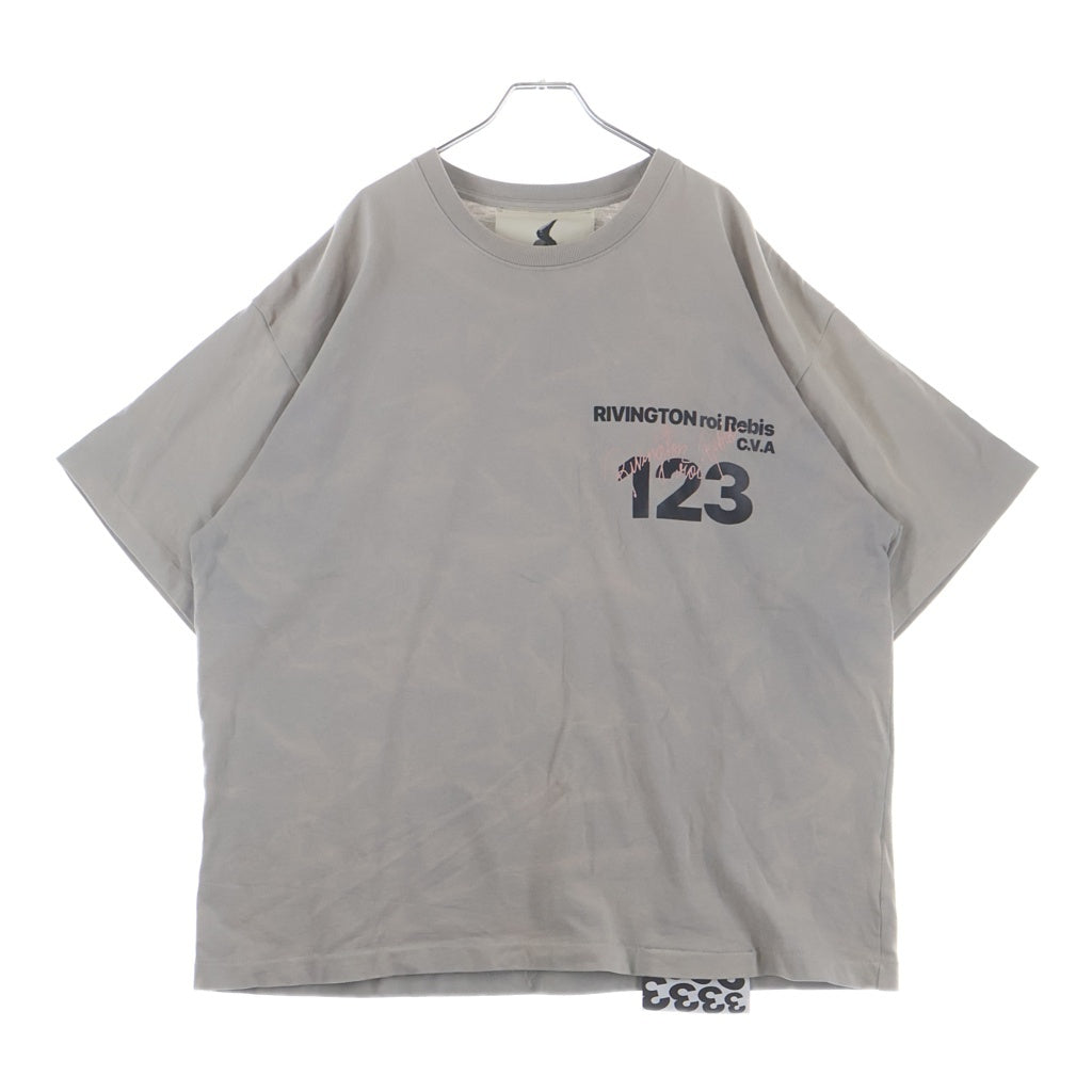 RRR123 RIVINGTON roi Rebis(リヴィントンロイレビス) ロゴプリント 半袖 クルーネック Tシャツ グレー