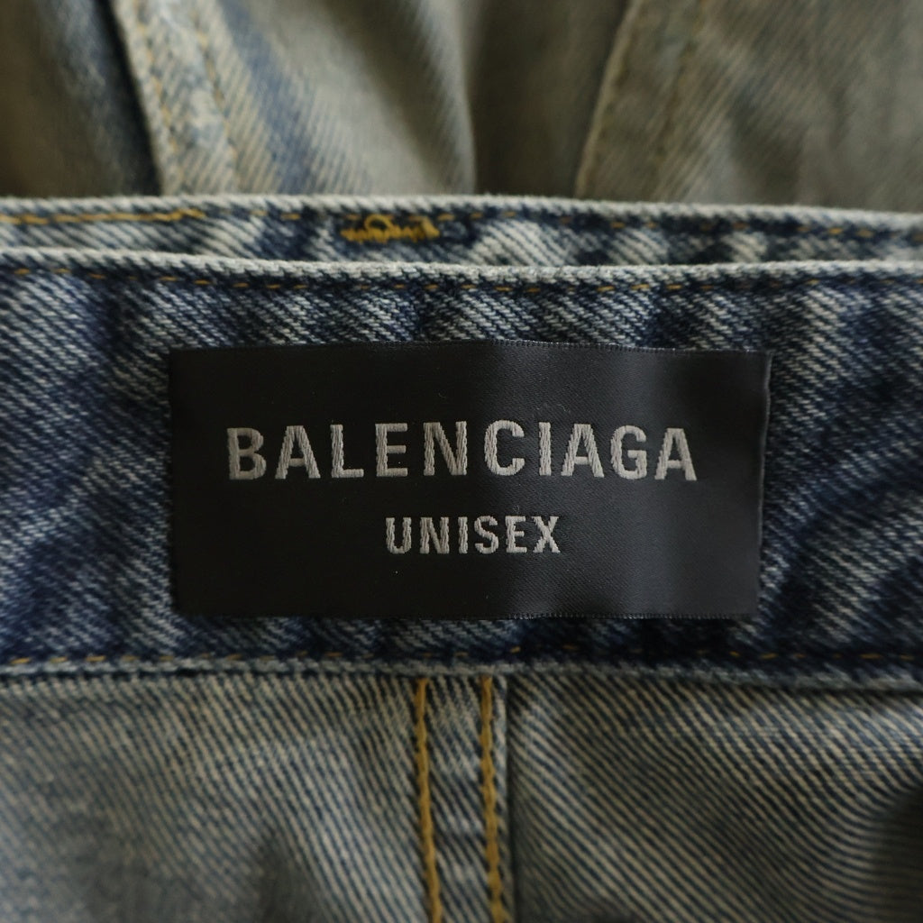 BALENCIAGA(バレンシアガ) ダメージ加工 スカート ドッキング ワイドデニムパンツ インディゴ TF49 750035 TNW01