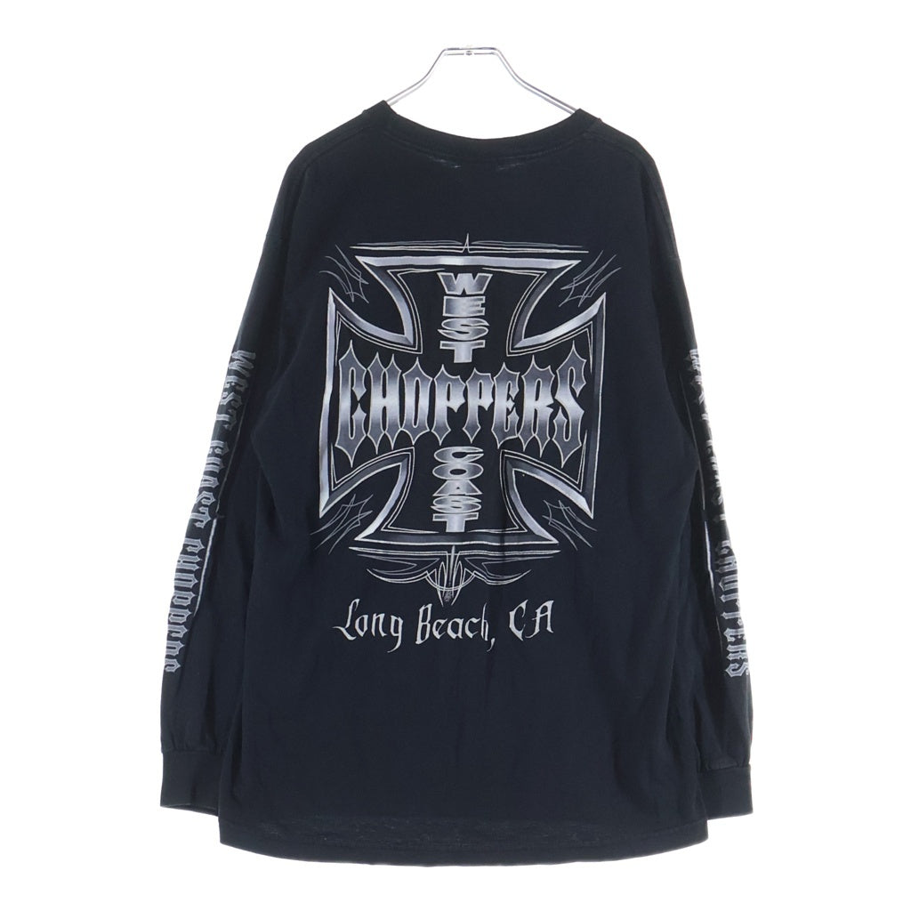 VINTAGE(ヴィンテージ) 00s WEST COAST CHOPPERS ウエストコーストチョッパーズ アイアンクロス 袖プリント 長袖 クルーネック カットソー ブラック