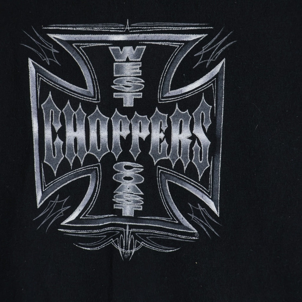 VINTAGE(ヴィンテージ) 00s WEST COAST CHOPPERS ウエストコーストチョッパーズ アイアンクロス 袖プリント 長袖 クルーネック カットソー ブラック
