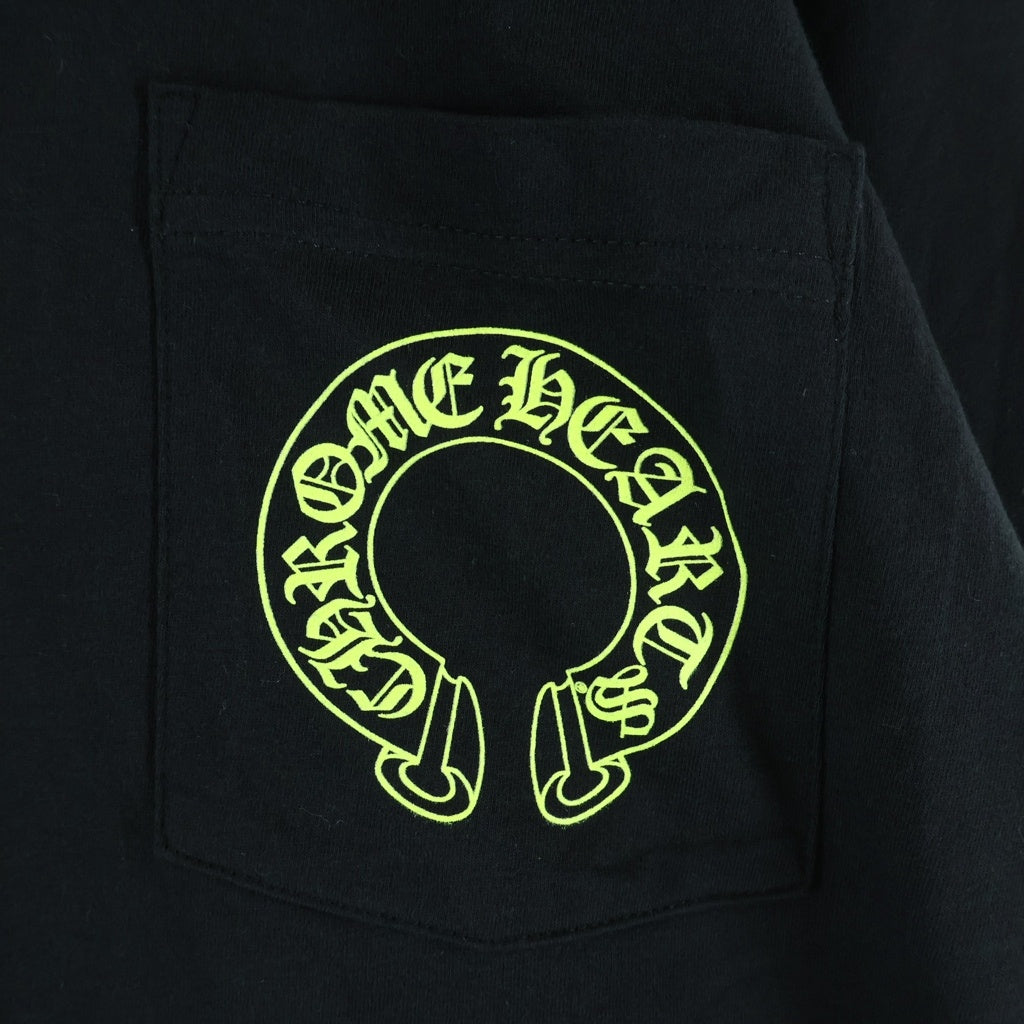 CHROME HEARTS(クロムハーツ) 袖フローラルクロス ホースシュー プリント クルーネック 長袖Tシャツ ブラック/ライトグリーン