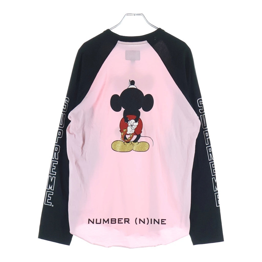 SUPREME(シュプリーム) 25AW × Number Nine ミッキーフロントラメプリント クルーネック 長袖Tシャツ ピンク/ブラック