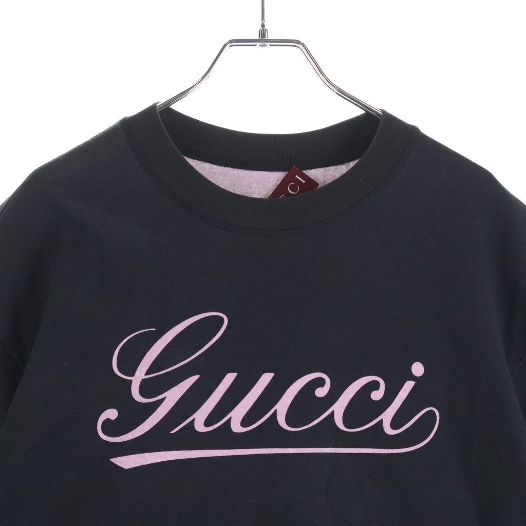 GUCCI(グッチ) 24AW Script Logo S/S Tee フロントスクリプトロゴプリント クルーネック 半袖Tシャツ ブラック 798769 XJGQ3