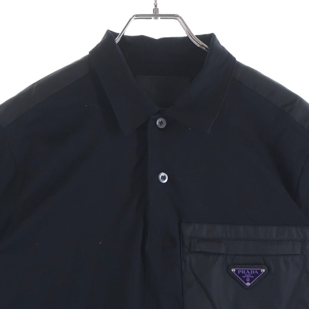 PRADA(プラダ) Stretch Cotton Polo Shirt トライアングルロゴ ストレッチ コットン リナイロン切替 ポロシャツ ブラック UJN703 S211 1YED
