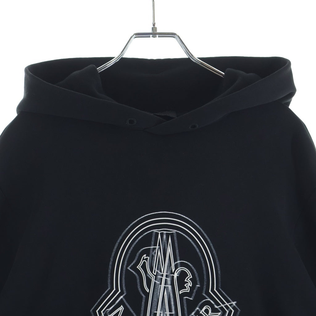 MONCLER(モンクレール) 24SS フロントロゴプリント コットン プルオーバーパーカー ブラック J10918G00038 809KR
