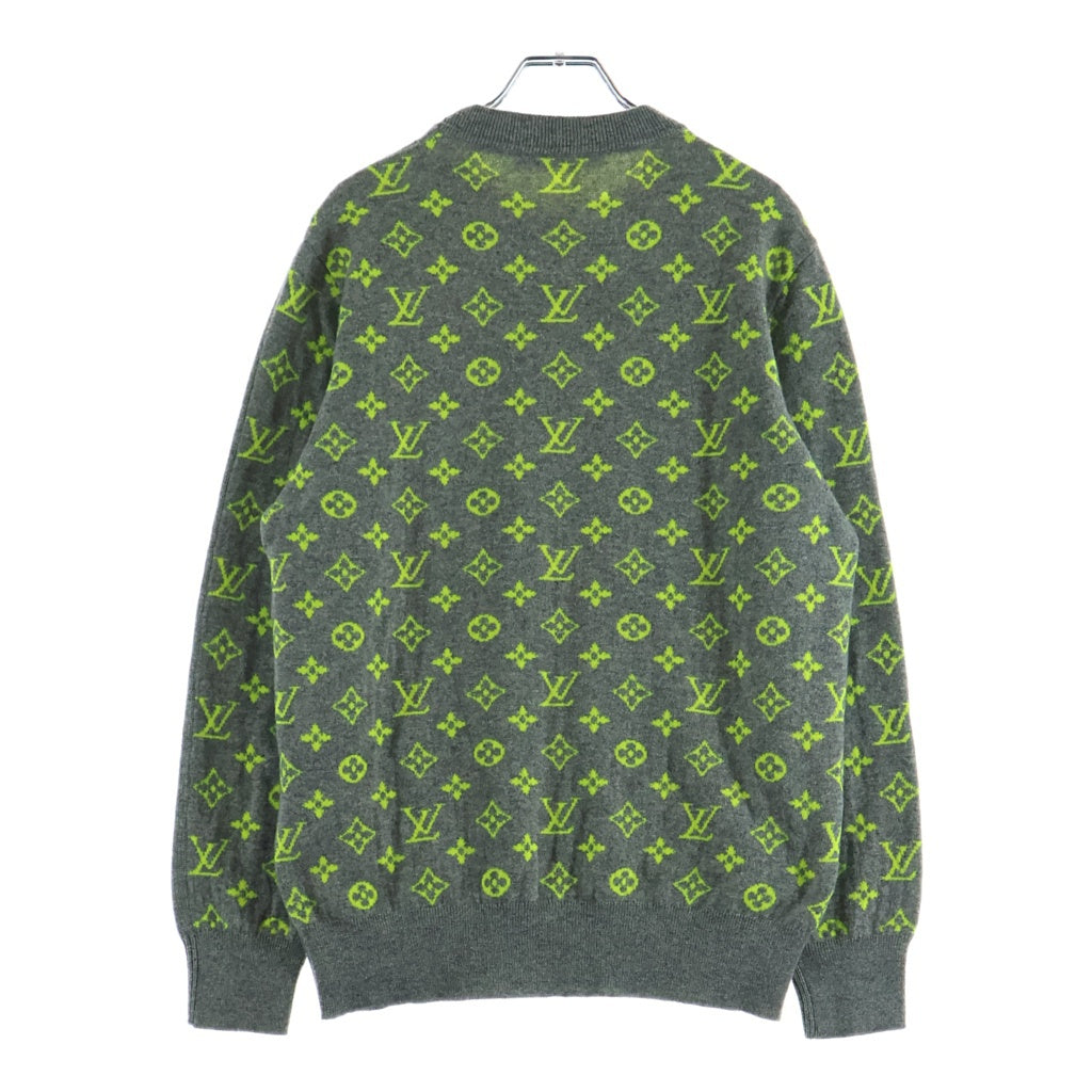 LOUIS VUITTON(ルイヴィトン) 18AW モノグラムジャガード クルーネックニット カシミヤセーター グレー/イエロー RM182M GVG HFN14W