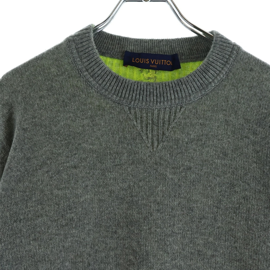 LOUIS VUITTON(ルイヴィトン) 18AW モノグラムジャガード クルーネックニット カシミヤセーター グレー/イエロー RM182M GVG HFN14W