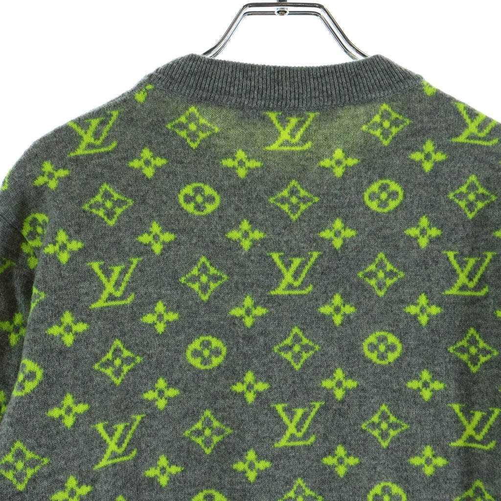 LOUIS VUITTON(ルイヴィトン) 18AW モノグラムジャガード クルーネックニット カシミヤセーター グレー/イエロー RM182M GVG HFN14W