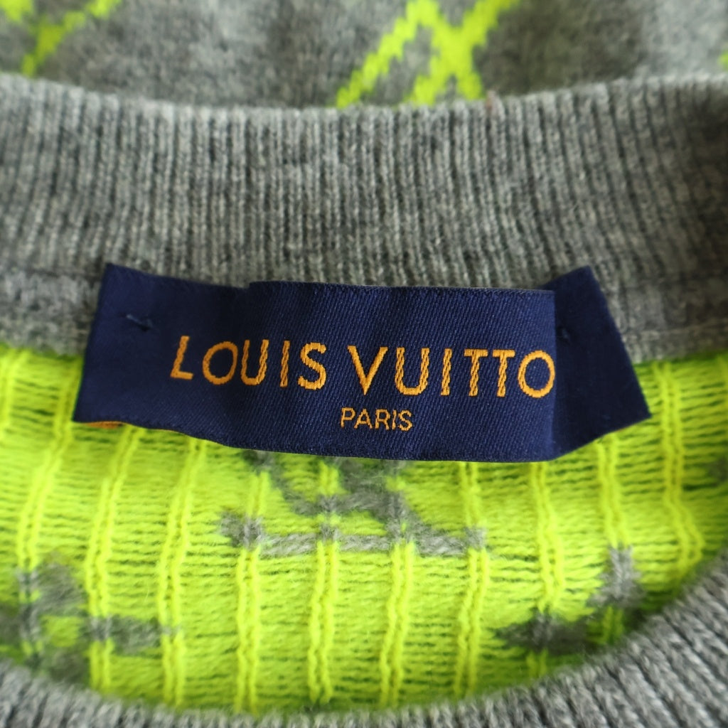 LOUIS VUITTON(ルイヴィトン) 18AW モノグラムジャガード クルーネックニット カシミヤセーター グレー/イエロー RM182M GVG HFN14W