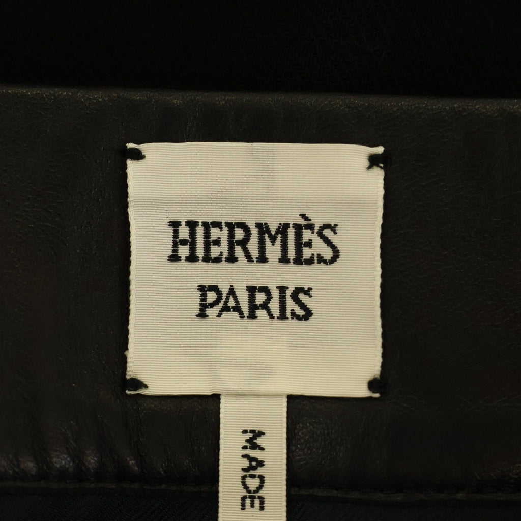 HERMES(エルメス) ウエストレザー切り替え シルクスカート レディース