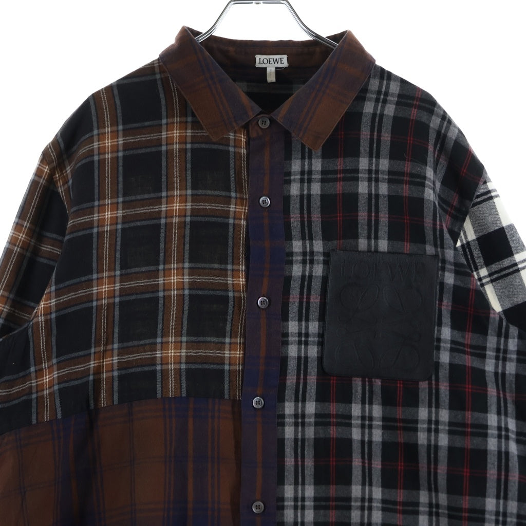 LOEWE(ロエベ) アナグラムロゴ レザーポケット オーバーサイズ パッチワーク 長袖シャツ マルチカラー H526337XA2