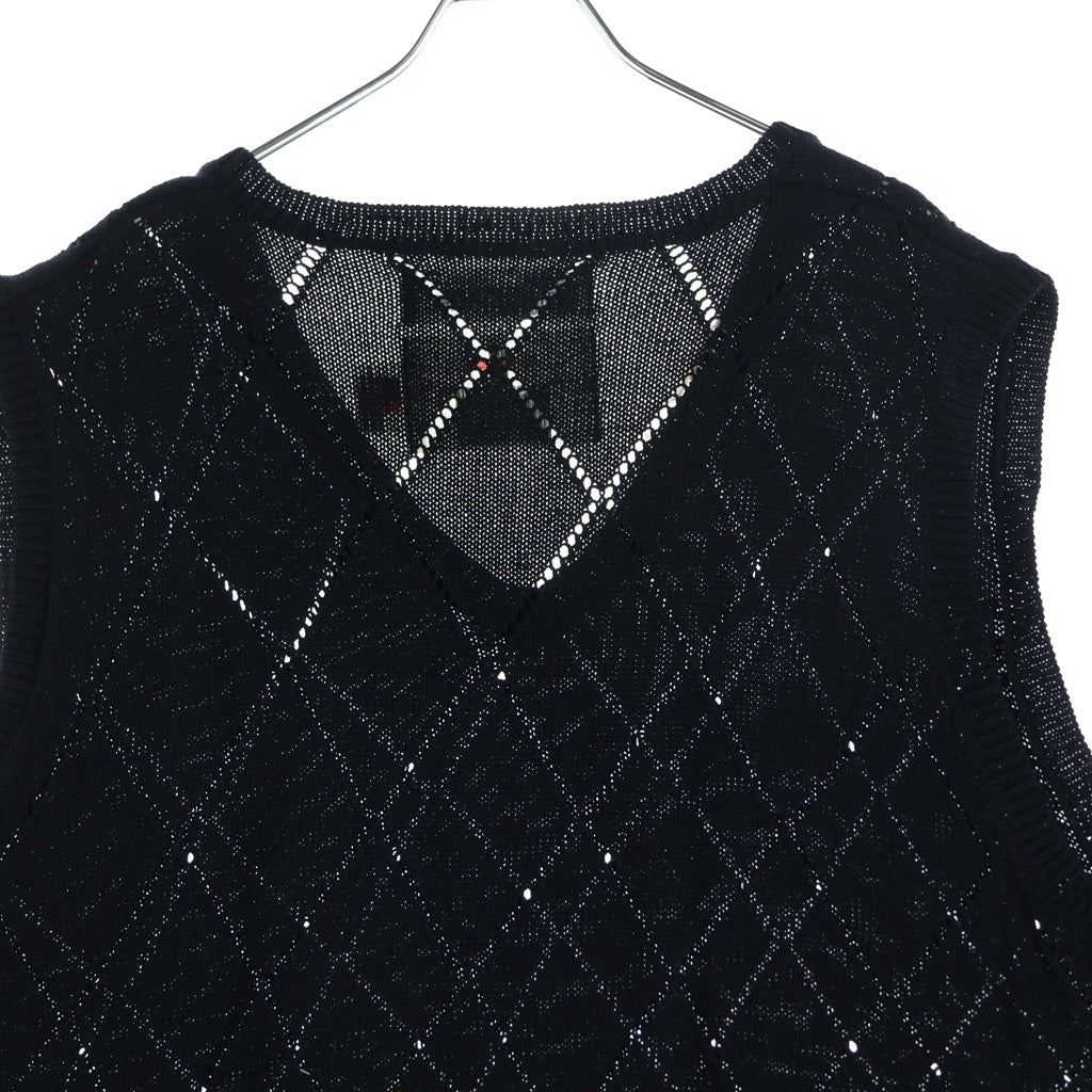 DAIRIKU(ダイリク) 21SS Flower Children Blanket Embroidery Argyle Knit Vest アーガイル ニット ベスト ブラック K-7