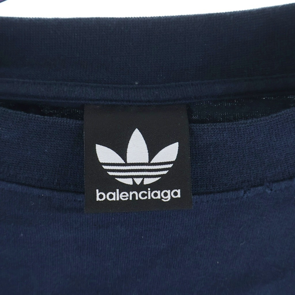 BALENCIAGA(バレンシアガ) 22AW ×adidas ロゴ刺繍 サイドライン 長袖 クルーネック カットソー ネイビー