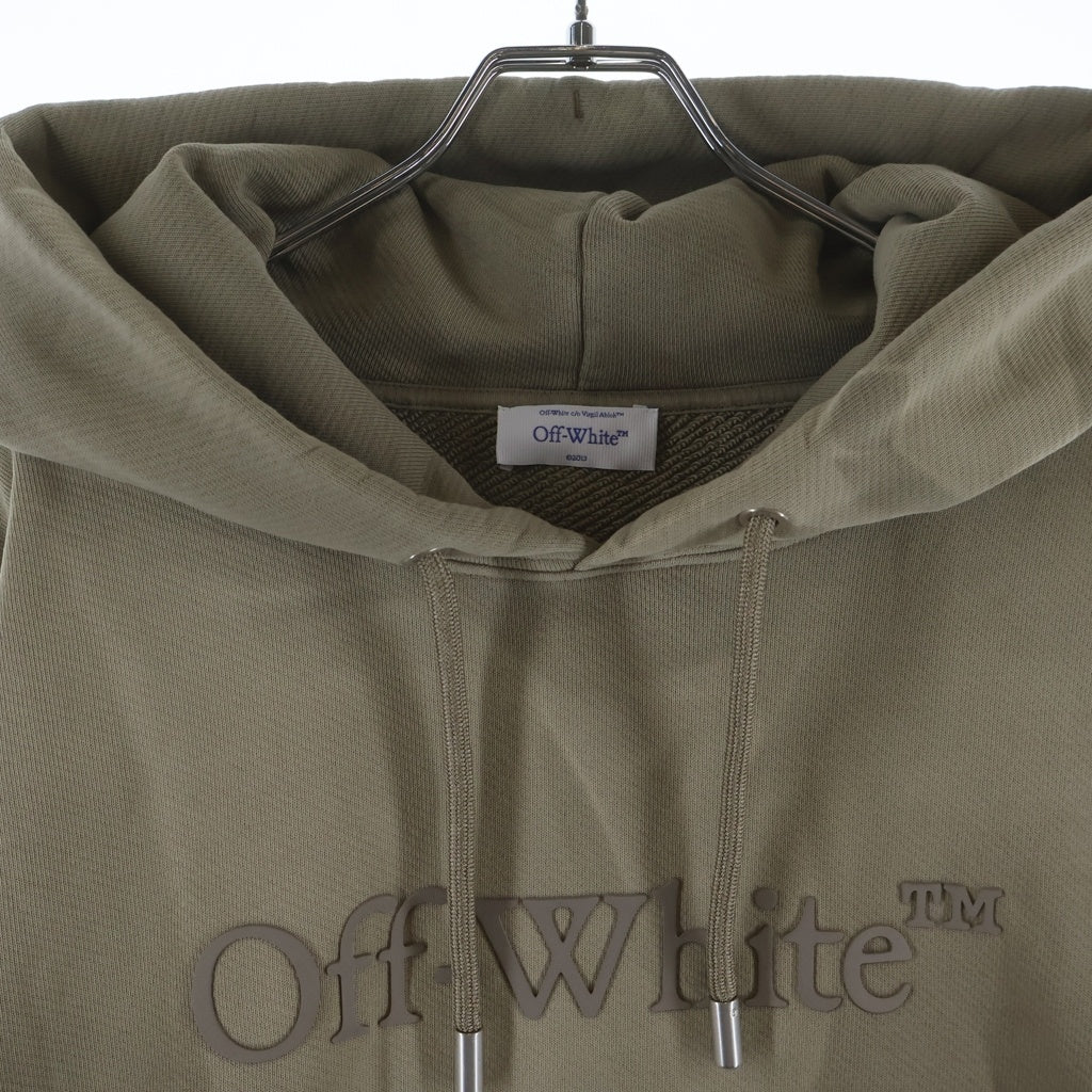 OFF-WHITE(オフホワイト) Laundry Khaki Textured Logo Hoodie フロントロゴラバープリント コットン プルオーバーパーカー ベージュ OMBB085F23FLE021