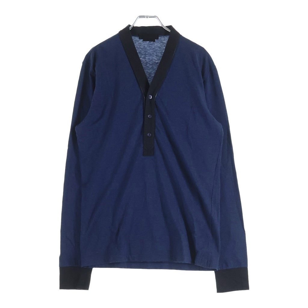 Alexander McQueen(アレキサンダーマックイーン) コットン Vネック ハーフボタン 長袖シャツ ネイビー 205156 QS581 1113
