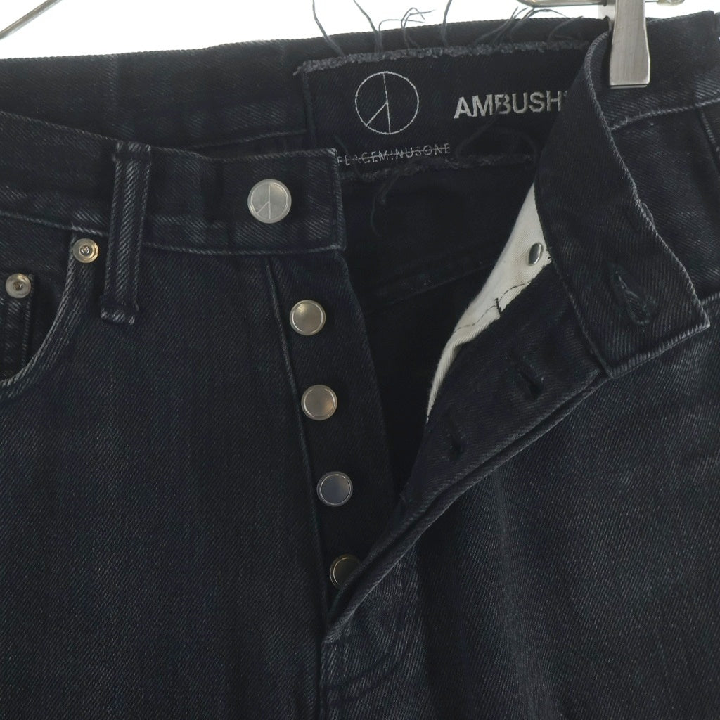 AMBUSH(アンブッシュ) ×peaceminusone ピースマイナスワン ダメージ 加工 ストレート デニム パンツ ブラック AMBBTM-100
