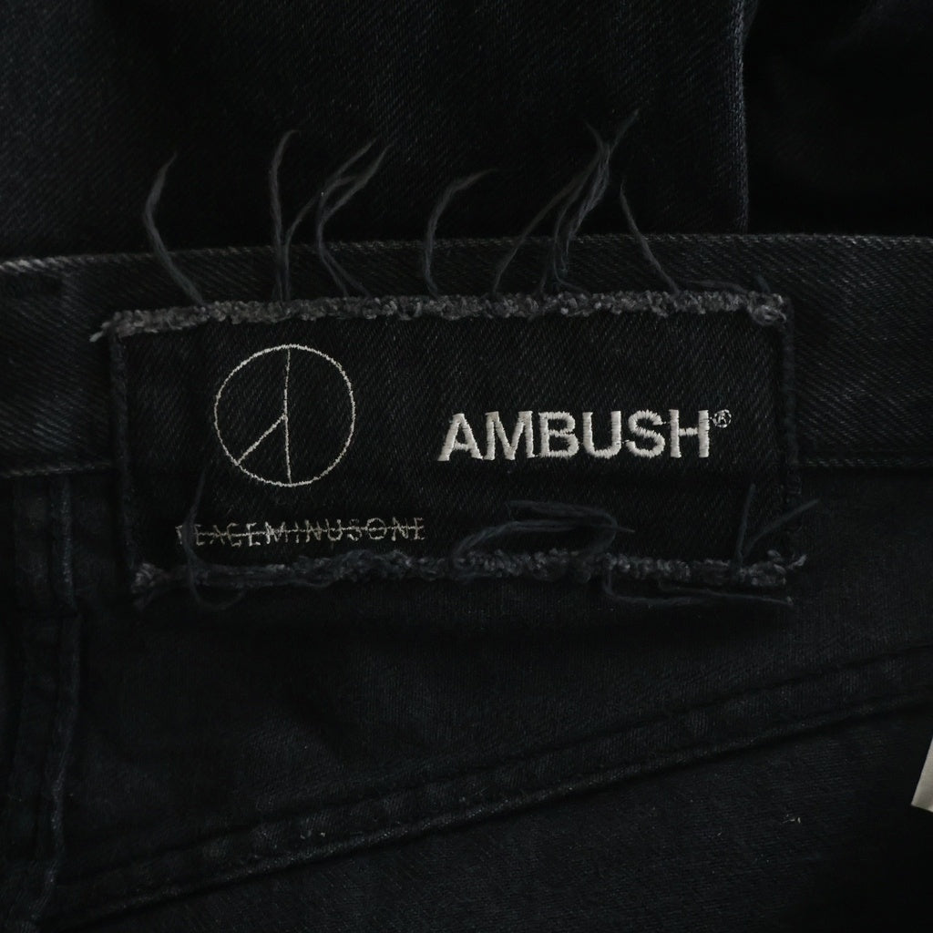 AMBUSH(アンブッシュ) ×peaceminusone ピースマイナスワン ダメージ 加工 ストレート デニム パンツ ブラック AMBBTM-100