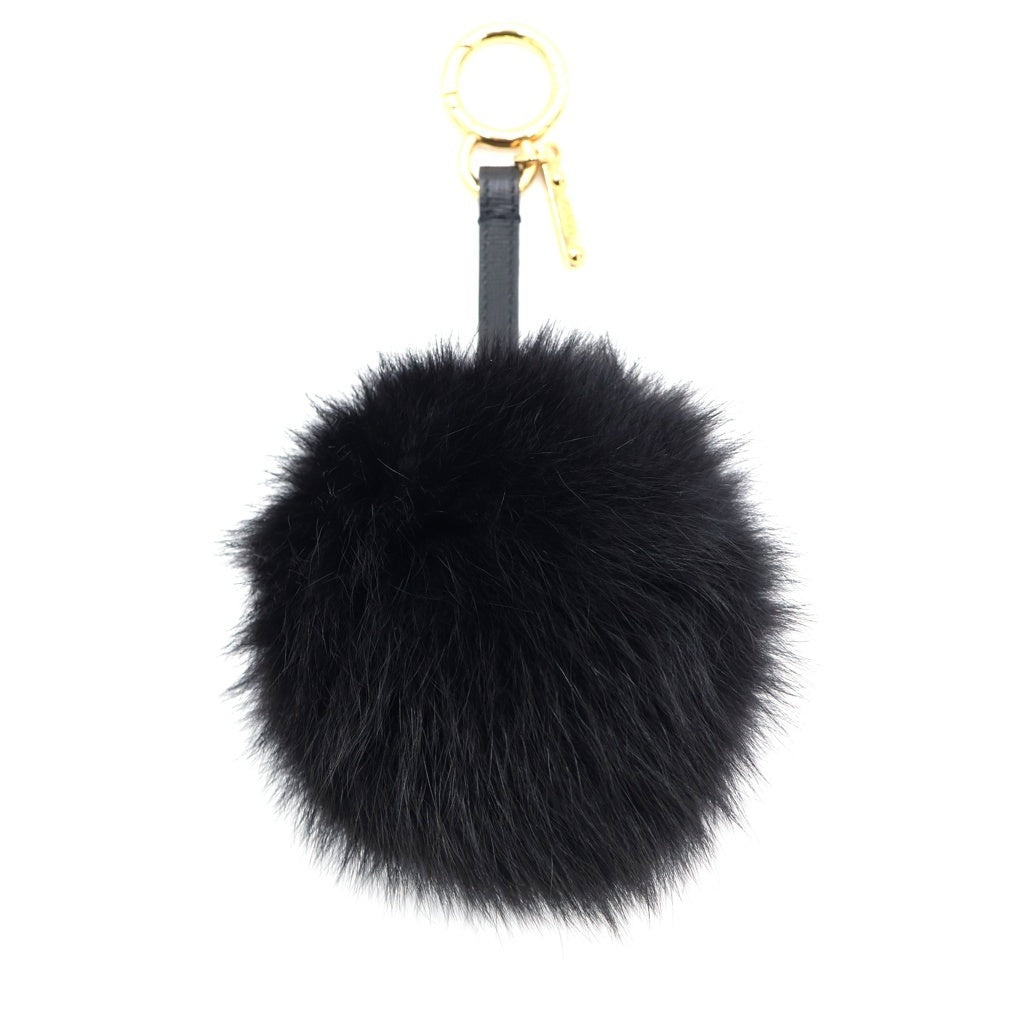 FENDI(フェンディ) ファー ポンポン バッグチャーム キーホルダー ブラック レディース