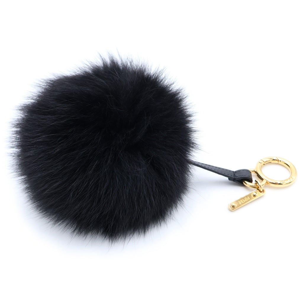 FENDI(フェンディ) ファー ポンポン バッグチャーム キーホルダー ブラック レディース