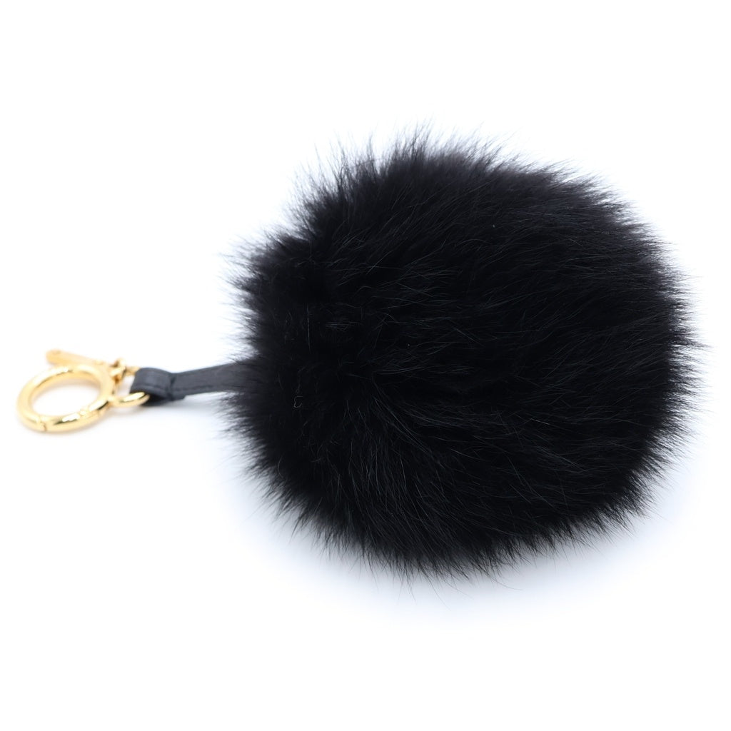 FENDI(フェンディ) ファー ポンポン バッグチャーム キーホルダー ブラック レディース