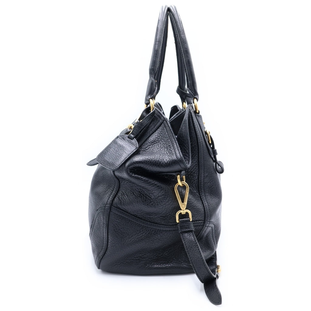 PRADA(プラダ) ロゴ入り 2Way レザー ハンドバッグ ショルダーバッグ ブラック レディース