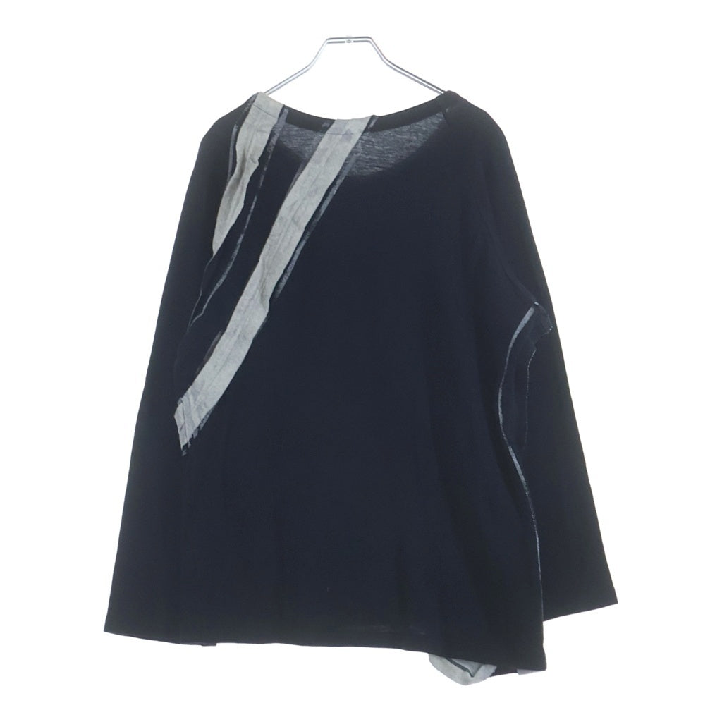 Yohji Yamamoto(ヨウジヤマモト) × RAGNE KIKAS アシンメトリー アウトサイダー ニット クルーネック 半袖カットソー ネイビー NV-T24-171
