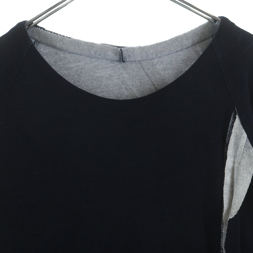 Yohji Yamamoto(ヨウジヤマモト) × RAGNE KIKAS アシンメトリー アウトサイダー ニット クルーネック 半袖カットソー ネイビー NV-T24-171