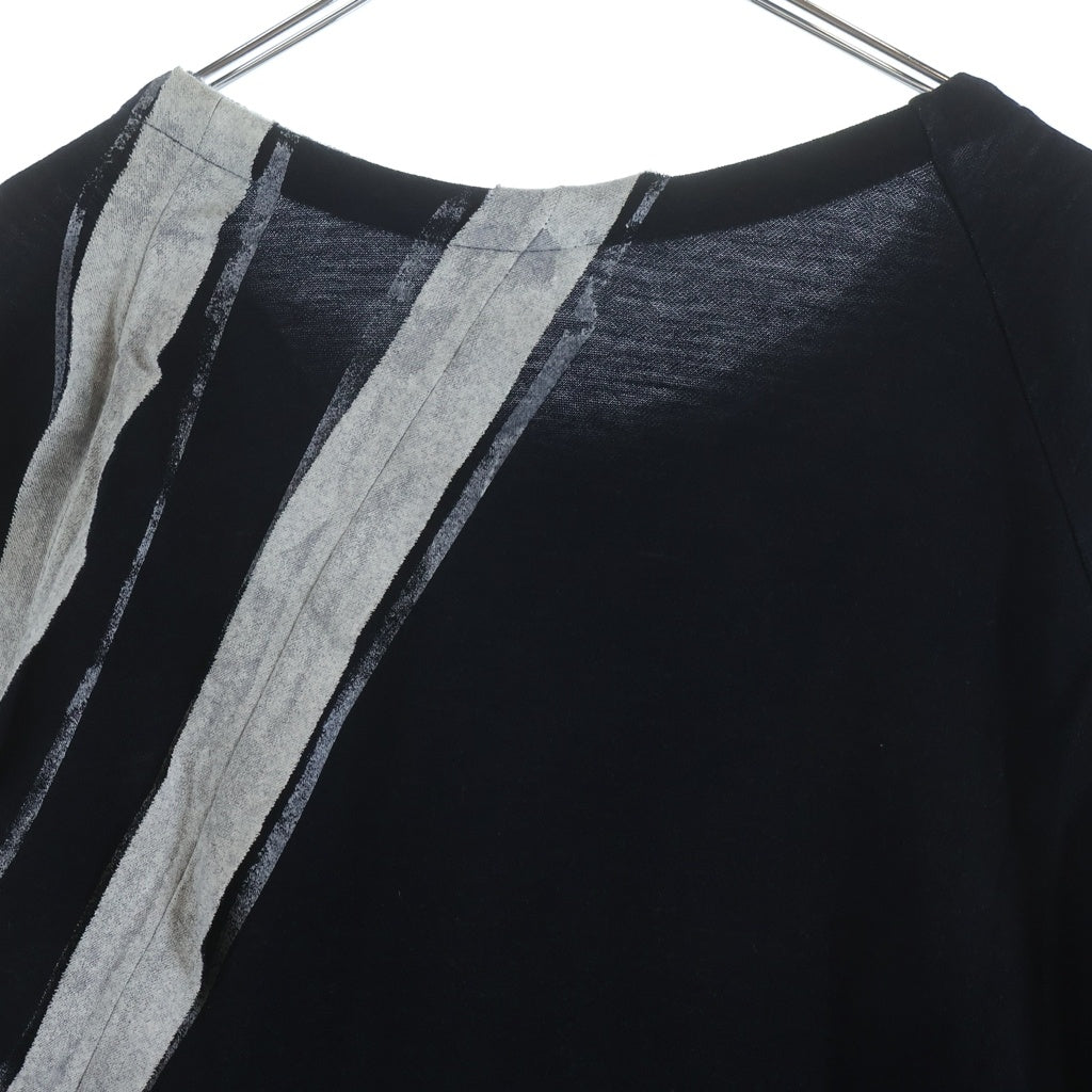Yohji Yamamoto(ヨウジヤマモト) × RAGNE KIKAS アシンメトリー アウトサイダー ニット クルーネック 半袖カットソー ネイビー NV-T24-171