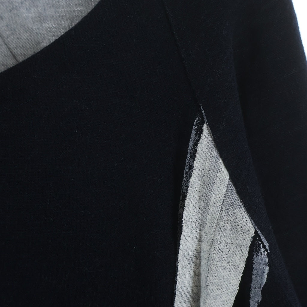 Yohji Yamamoto(ヨウジヤマモト) × RAGNE KIKAS アシンメトリー アウトサイダー ニット クルーネック 半袖カットソー ネイビー NV-T24-171