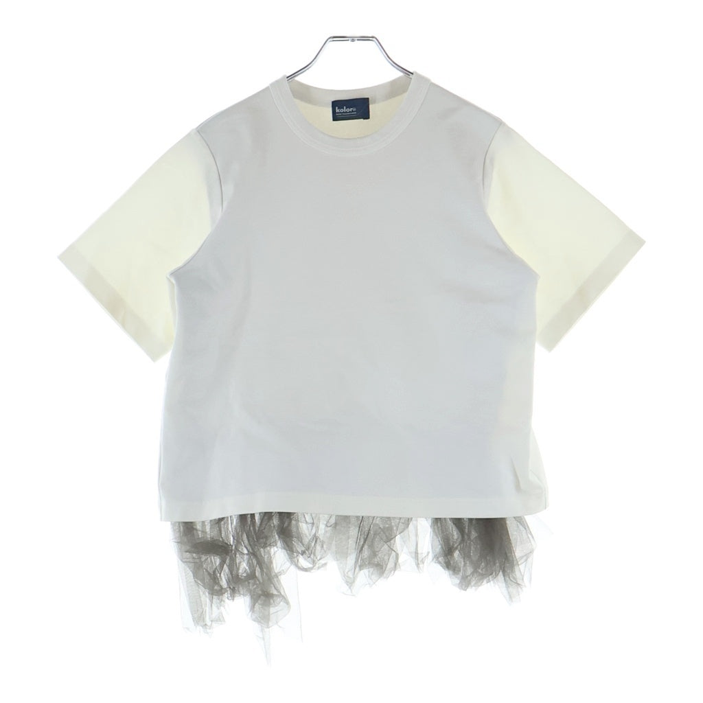 kolor(カラー) 21SS チュールフリル ストレッチ クルーネック 半袖Tシャツ ホワイト 21SCL-T08202