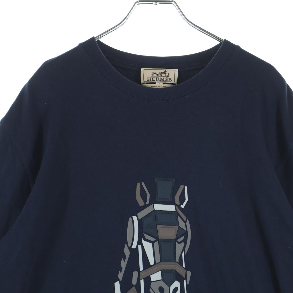 HERMES(エルメス) MEGA Chariot 3D フロントプリント クルーネック 半袖Tシャツ ネイビー