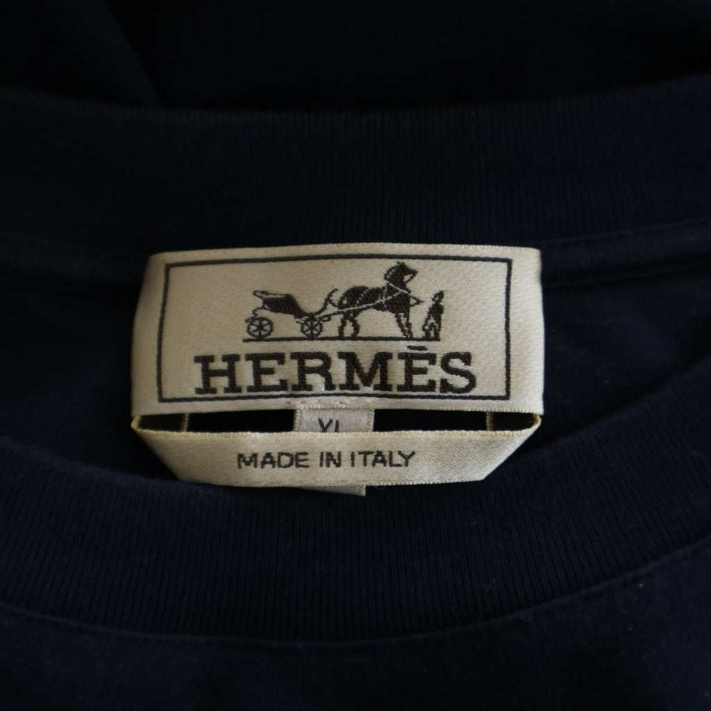 HERMES(エルメス) MEGA Chariot 3D フロントプリント クルーネック 半袖Tシャツ ネイビー
