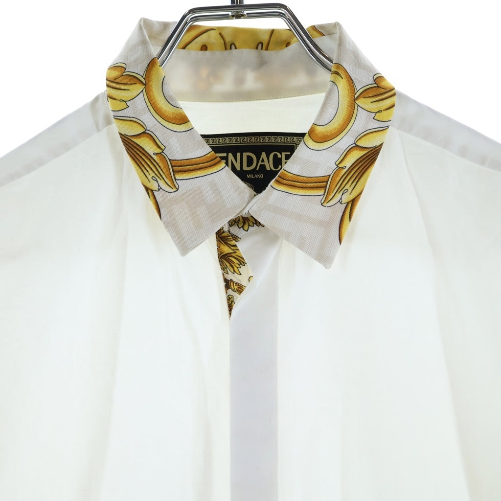 FENDI(フェンディ) ×VERSACE ヴェルサーチ 襟切替 コットン 長袖シャツ ホワイト FS1001 AKEA