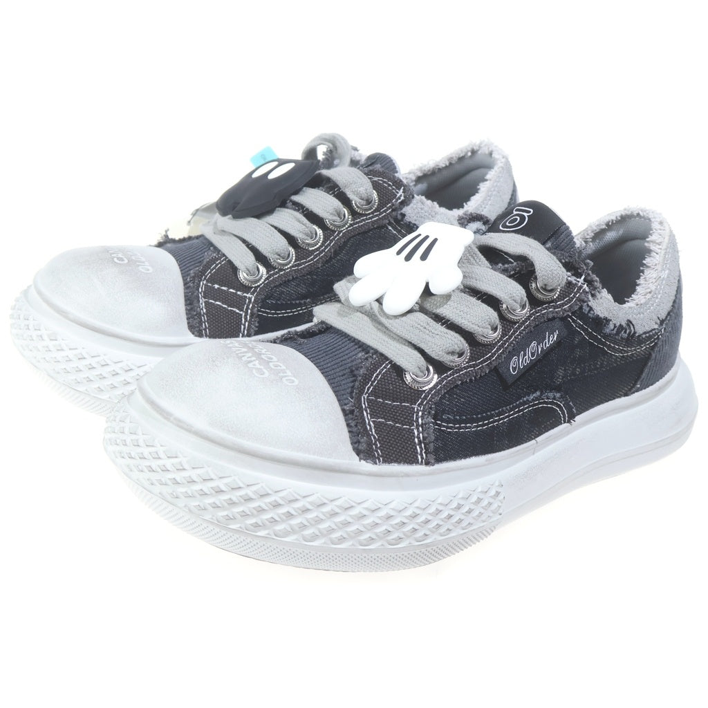 OLD ORDER(オールドオーダー) × Disney Big Hand Canvas Sneakers ディズニー ビッグ ハンド キャンパス ヴィンテージ加工 ローカットスニーカー グレー 02320732