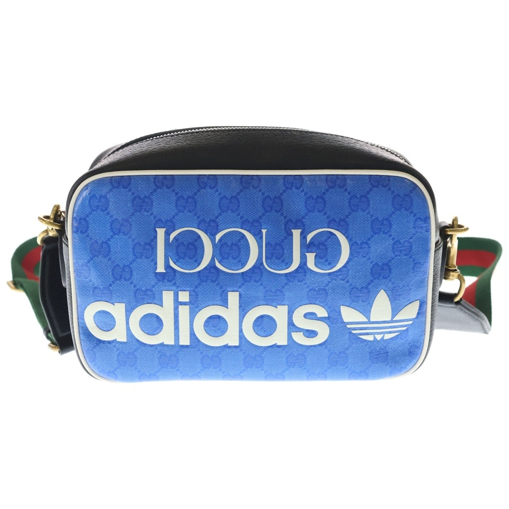 GUCCI(グッチ) ×adidas アディダス ロゴ PVCレザー ショルダーバッグ ブラック/ブルー 702427・498879