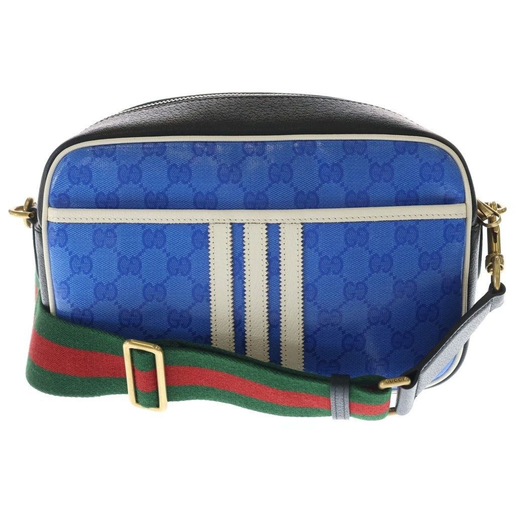 GUCCI(グッチ) ×adidas アディダス ロゴ PVCレザー ショルダーバッグ ブラック/ブルー 702427・498879