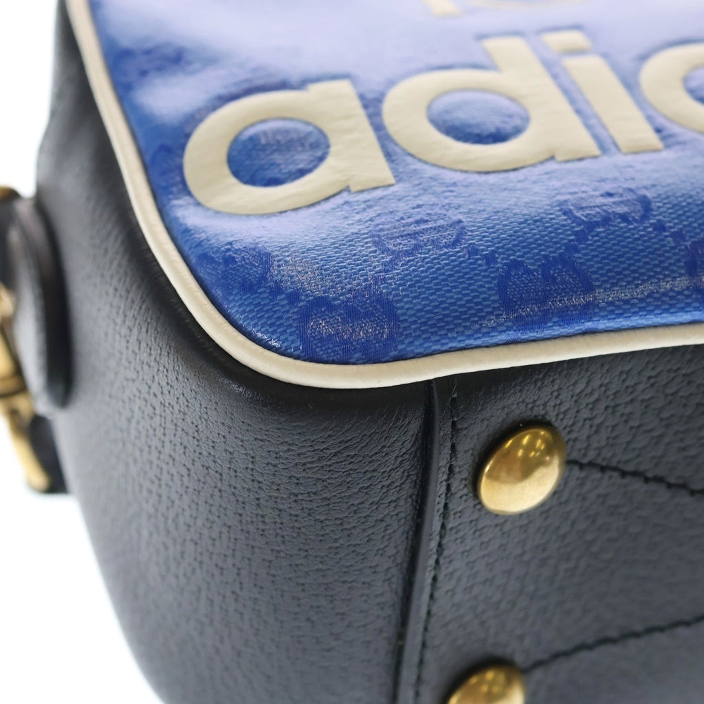GUCCI(グッチ) ×adidas アディダス ロゴ PVCレザー ショルダーバッグ ブラック/ブルー 702427・498879