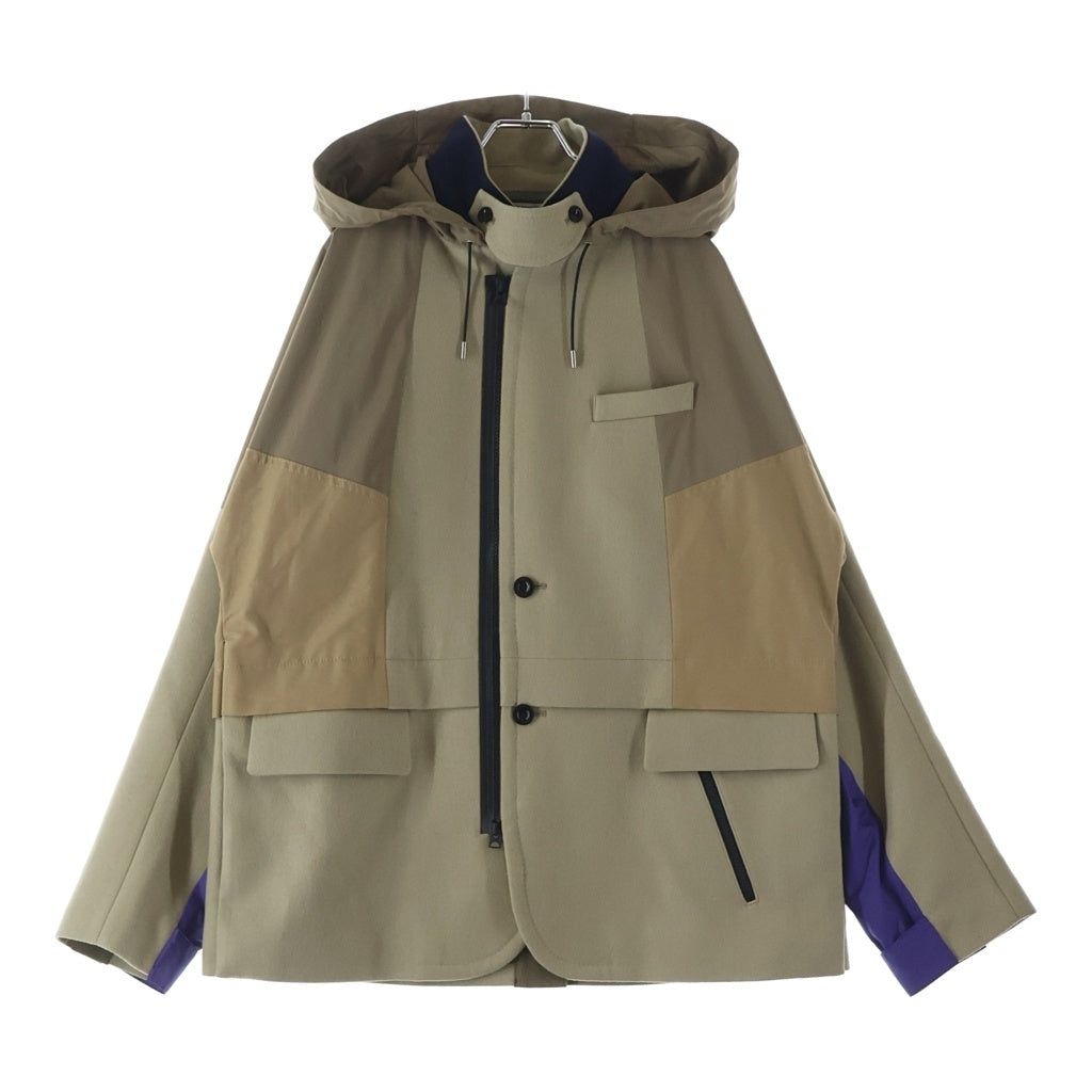 Sacai(サカイ) 21AW Wool Melton Jacket ウールメルトンジャケット 素材切替 フードジップアップジャケット ベージュ 21-02617M