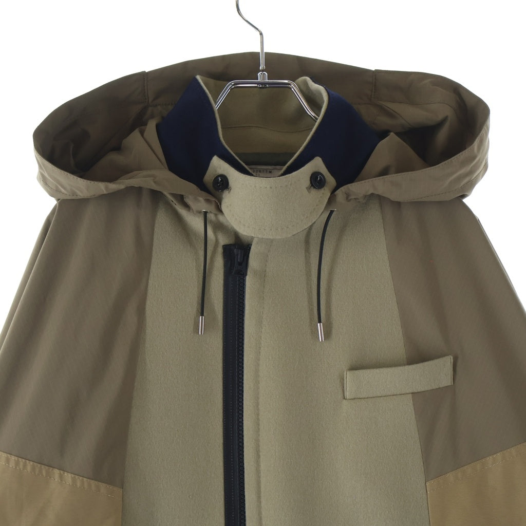 Sacai(サカイ) 21AW Wool Melton Jacket ウールメルトンジャケット 素材切替 フードジップアップジャケット ベージュ 21-02617M