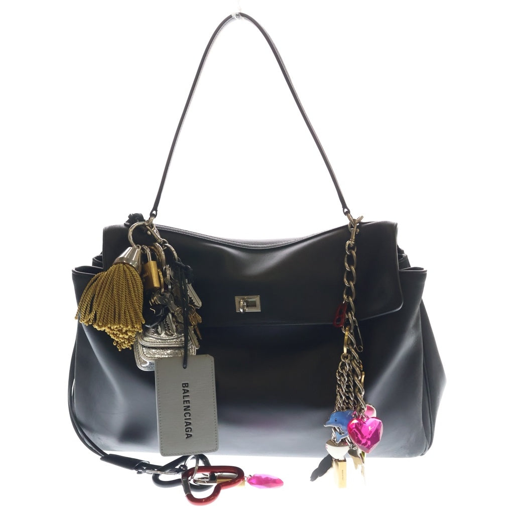BALENCIAGA(バレンシアガ) Rodeo ラージ チャーム付き レザー ハンドバッグ ブラック 251342F046003 レディース