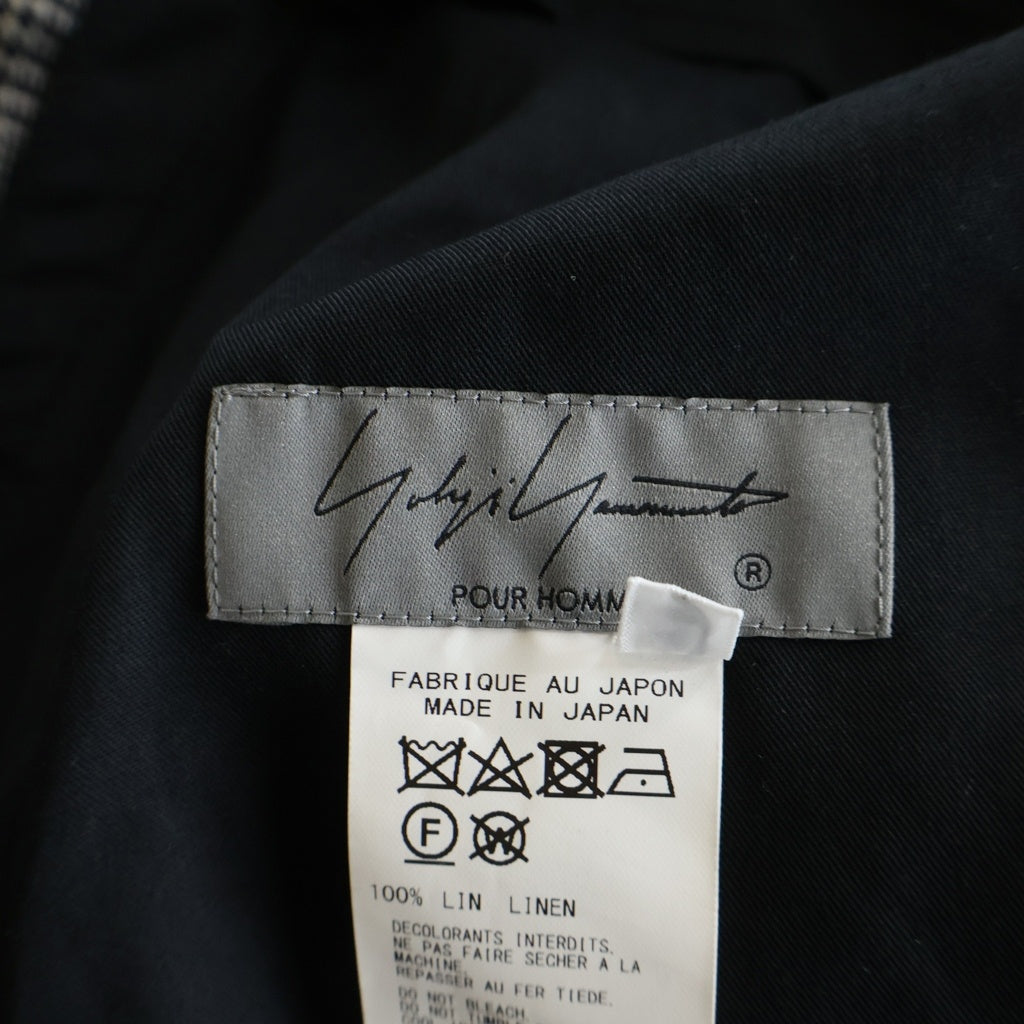 Yohji Yamamoto POUR HOMME(ヨウジヤマモト プールオム) 21SS リネン 両目タブパンツ ブラック HD-P29-318