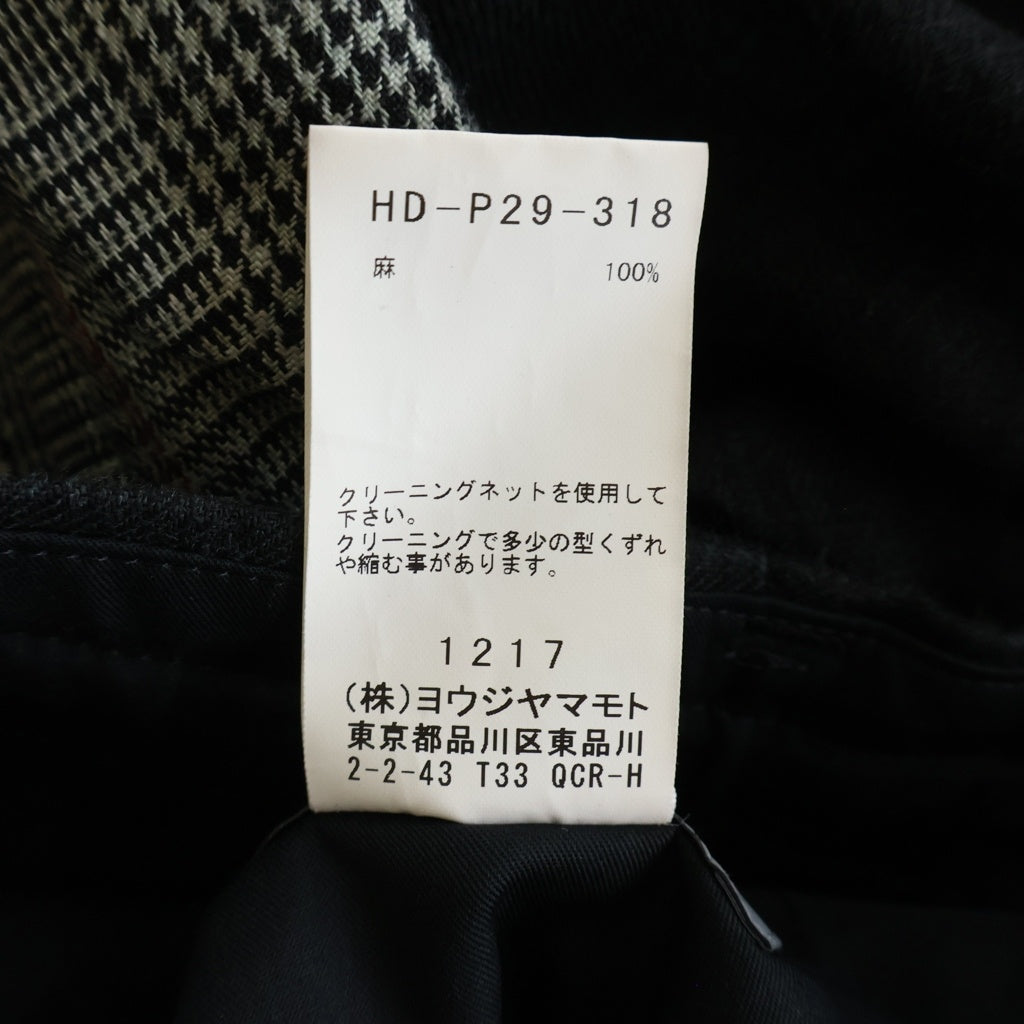 Yohji Yamamoto POUR HOMME(ヨウジヤマモト プールオム) 21SS リネン 両目タブパンツ ブラック HD-P29-318