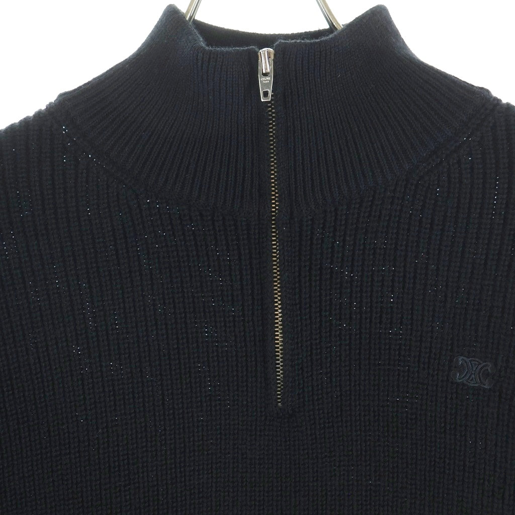 CELINE(セリーヌ) 25SS トリオンフ ハーフジップ ニット 長袖 ハイネック セーター ブラック RY02Q0ZP2