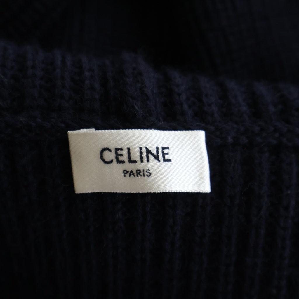 CELINE(セリーヌ) カレッジ Cロゴ ジップアップ ウールニットパーカー ネイビー RV00V830I