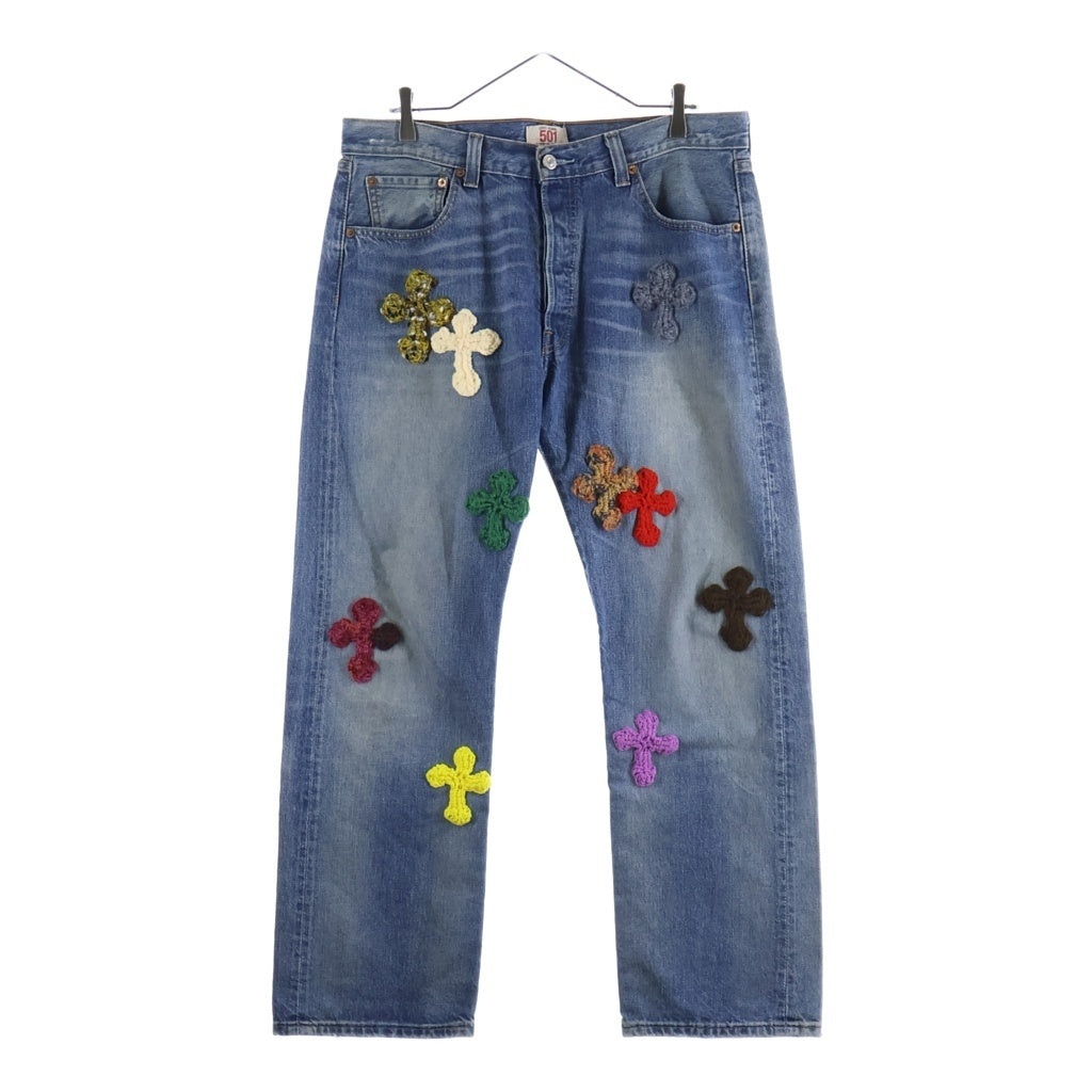 Y.A.R.N(ヤーン) ×Levi's リーバイス 501 3D CROSS ニットクロス刺? ストレートデニムパンツ ジーンズ インディゴ