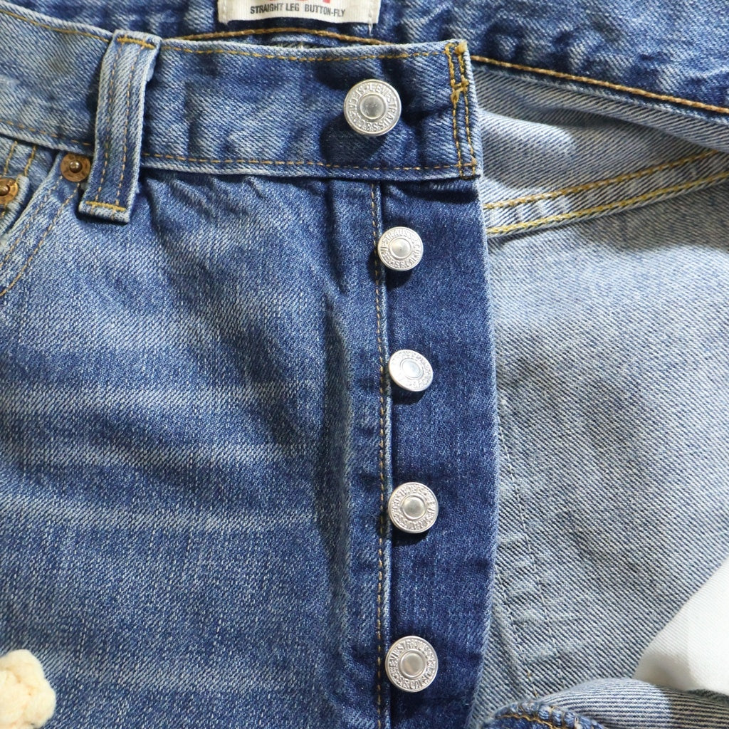 Y.A.R.N(ヤーン) ×Levi's リーバイス 501 3D CROSS ニットクロス刺? ストレートデニムパンツ ジーンズ インディゴ