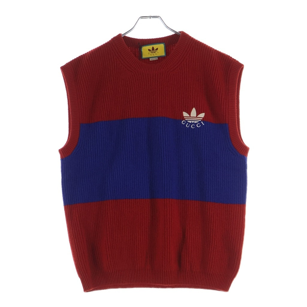 GUCCI(グッチ) ×adidas アディダス Logo Knit Vest ロゴニットベスト クルーネック レッド/ブルー 700449 XKCH7
