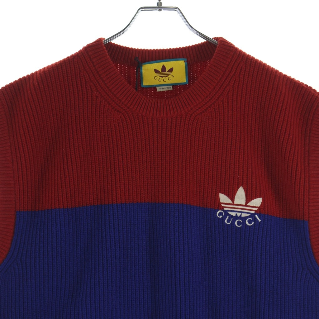 GUCCI(グッチ) ×adidas アディダス Logo Knit Vest ロゴニットベスト クルーネック レッド/ブルー 700449 XKCH7